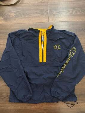 Vintage Champion Blue and Yellow Half-Zip Anorak Windbreaker Pullover Size Large